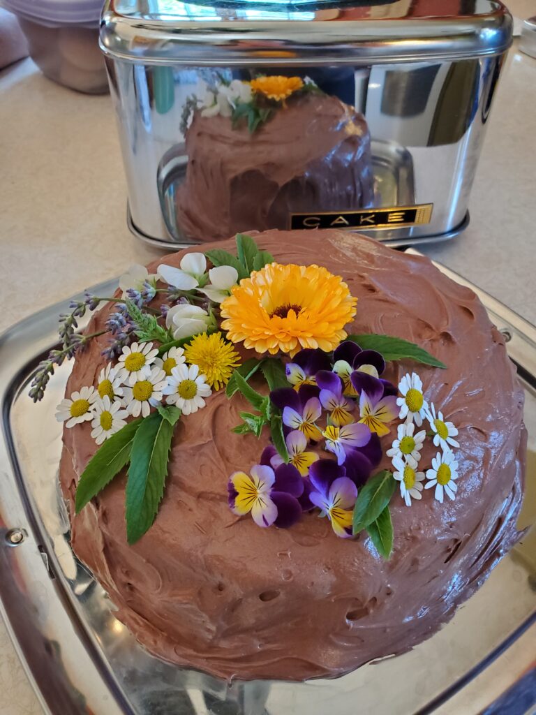 Mint and Calendula on a Cake