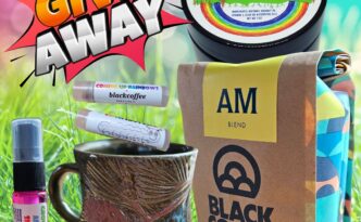 Prize Package Black Coffee Mug and Coming Up Rainbows Treasure