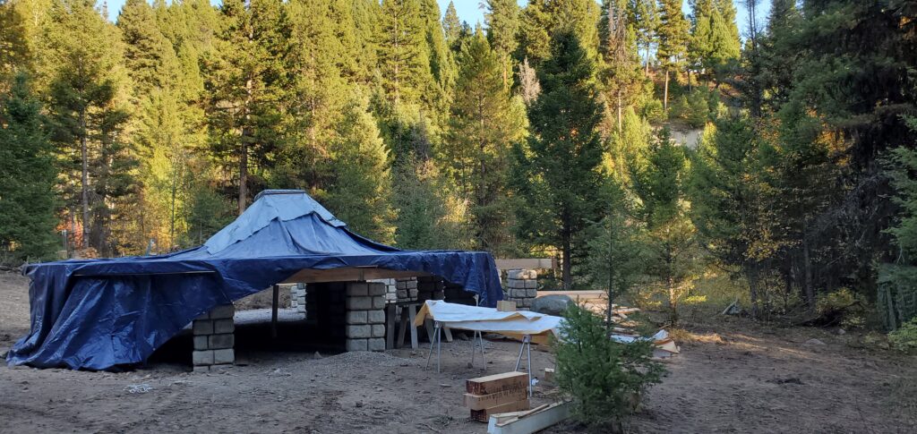 Giant Tarp over SIPs floor and Kitchen Queen